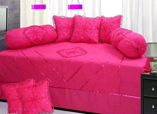 latest  New Design Soft Cotton Embroodiery1 bedsheet 2bolster and 5 Cushion cover  Diwan Set -  Free Size, Deep Pink, Cotton, Diwan Sets, Multipack:1